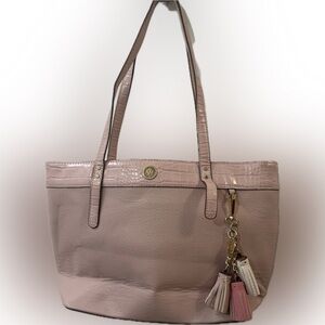 Anne Klein East West Croco Blush Pink Tote w/Tassel Charm with Detachable Pouch